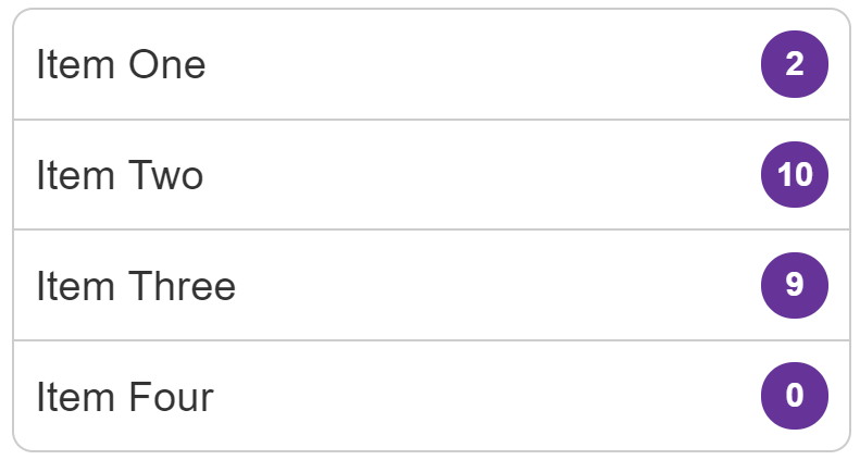 Eine Liste von Elementen mit einem Abzeichen, das eine Anzahl rechts neben dem Text anzeigt.